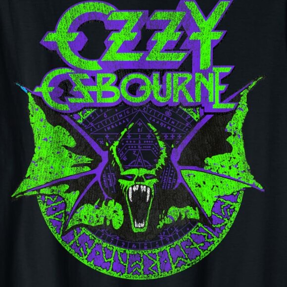 Ozzy Osbourne Bat Circle Neon T-Shirt Retro Rock Graphic Tee 80s Metal Icon 24 - Picture 2 of 5